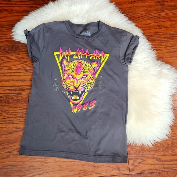 Def Leppard Tops - Def Leppard By Goodie Two Sleeves Graphic Throwback Cap Sleeved Womens Tshirt